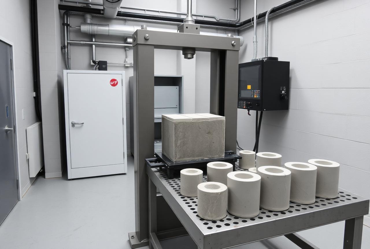 Compressive strength test on a concrete specimen (illustrative image)